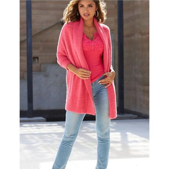 Boston Proper pink plush open front cardigan size xsmall - Picture 3 of 11